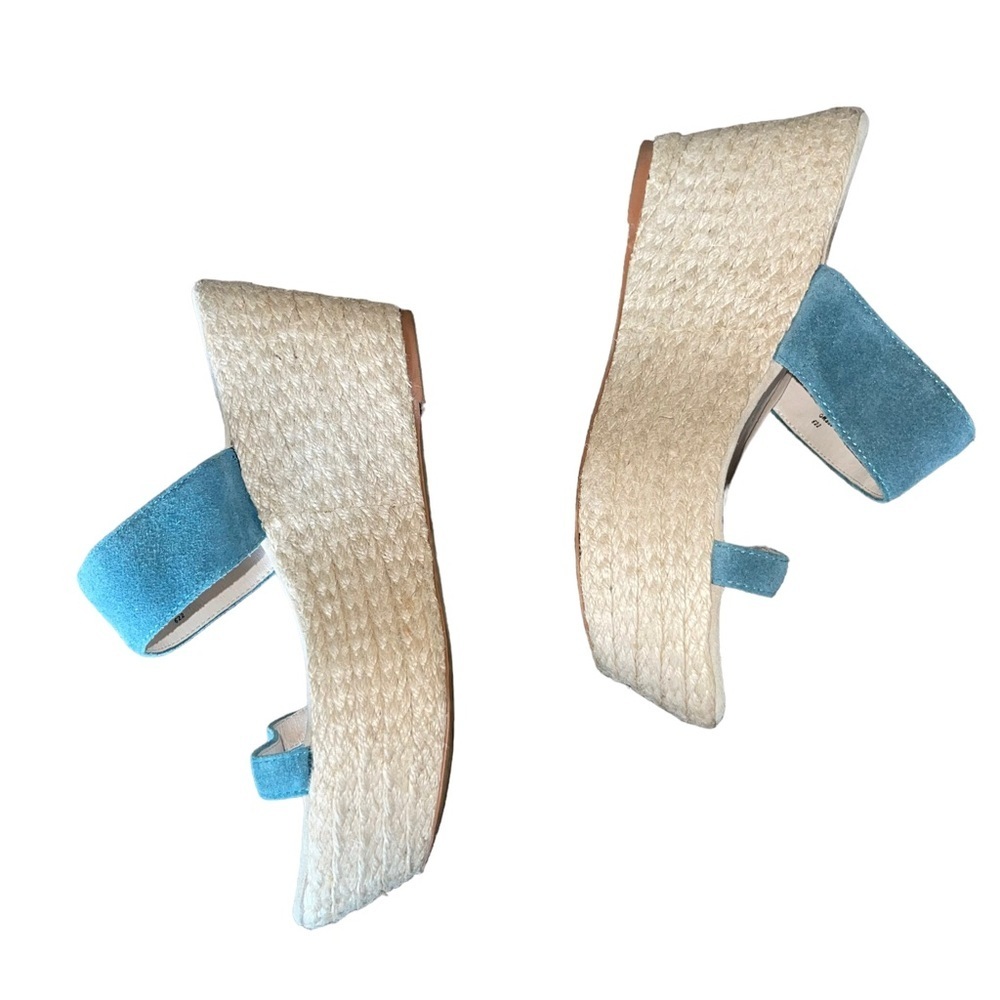 Elizabeth and James Blue Suede Wedge Espadrille Sandals Platform - Picture 3 of 9